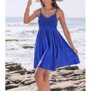 Boho Contrast Lace Dress Blue